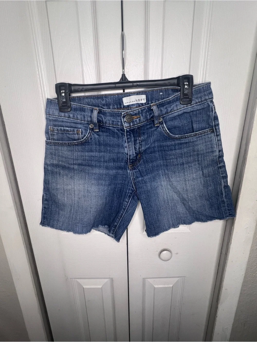 LOFT Distressed Mid-Blue Denim Cutoff Shorts